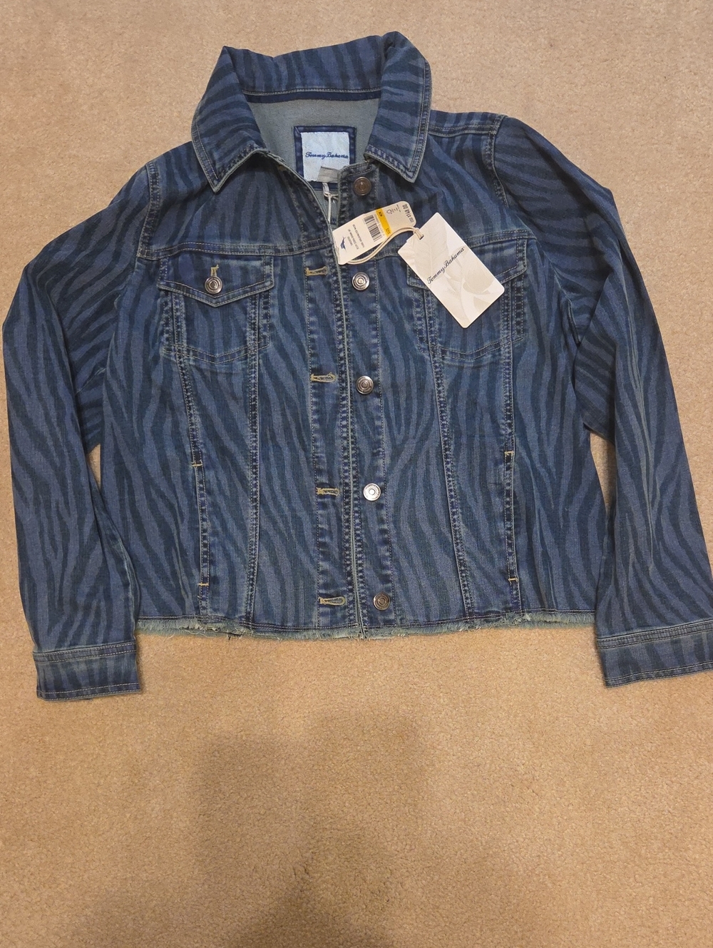 Tommy Bahama Indigo Zebra-Stripe Denim Jacket